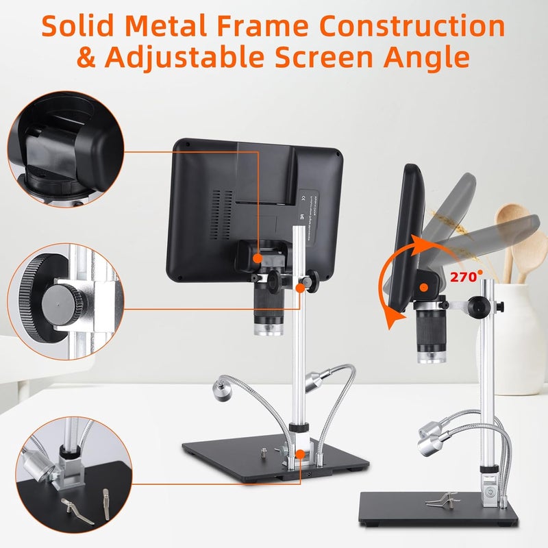 Koolertron 10.1" IPS LCD Digital Microscope with 8 LED + 2 Fill Lights, 32GB TF Card, Remote Control & Adjustable Metal Stand - for Coin, Plant, Insect, Skin Inspection - Image 5